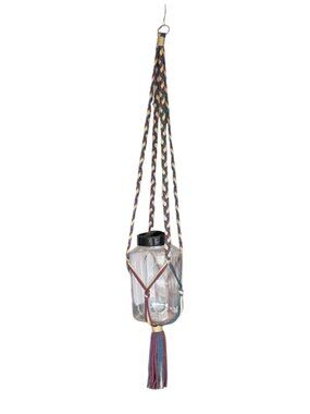 Vintage Handwoven Macramé Plant Hanger Approx 5 foot Blue White Purple